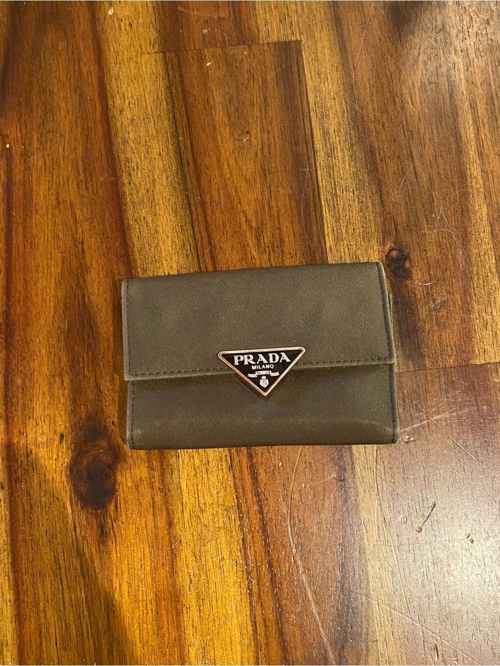 Prada Triangular Logo Key Holder in Olive Green